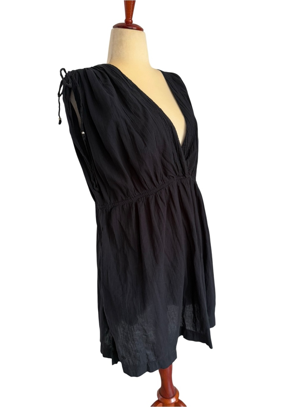 Ralph Lauren Black Cotton V-Neck Tie-Shoulder Mini Dress Swim Cover Up Size XL - Picture 3 of 12